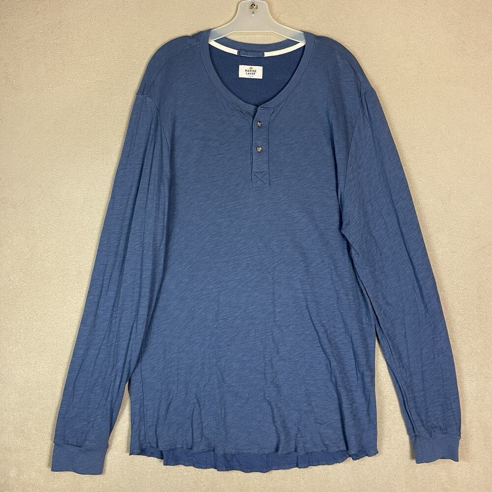Marine Layer‎ Henley Shirt Mens XL Blue Long Sleeve Lightweight Regular Fit